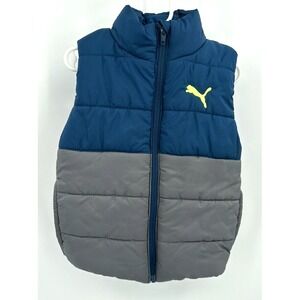 PUMA ZIP FRONT PUFFER VEST Toddler Boy Size XXS 3-4 Grey And‎ Blue/Green